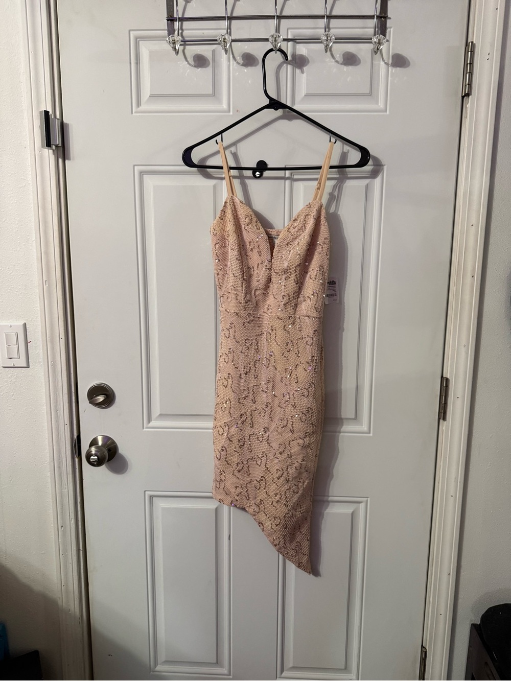 Charlotte Russe NWT Blush Sequin Lace Asymmetrical Bodycon Dress XS